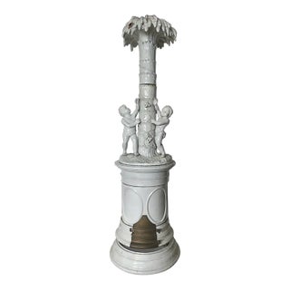 19th Cent Continental Faience Stove With Palm Tree and Cherubs, Likely Swedish For Sale