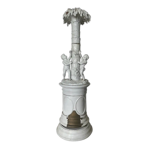 19th Cent Continental Faience Stove With Palm Tree and Cherubs, Likely Swedish