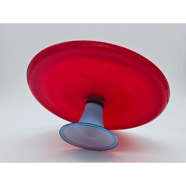 Glass Vintage Venini Red and Blue Murano Glass Footed Sauce For Sale - Image 7 of 11