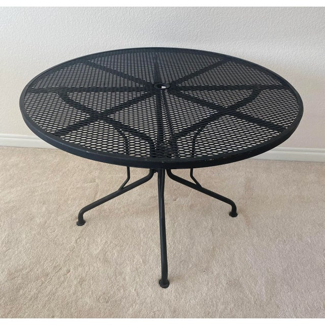 Woodard Briarwood Collection Wrought Iron Four Barrel Cantilever/Rocker Chairs and Table Set For Sale - Image 9 of 10