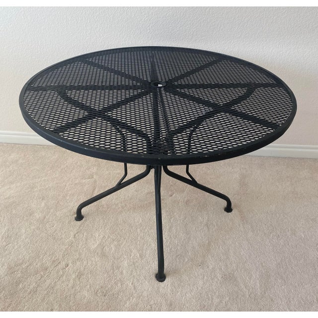 Woodard Briarwood Collection Wrought Iron Four Barrel Cantilever/Rocker Chairs and Table Set Late 20th Century For Sale - Image 9 of 10