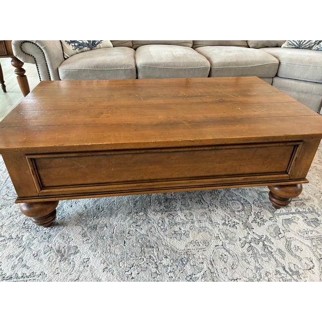 Traditional Ethan Allen Wood Coffee Table and End Table With Drawers For Sale - Image 3 of 11
