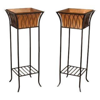 1990s Smith & Hawken Pair of Steel and Copper Plant Stands For Sale