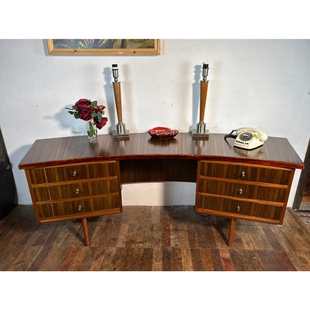 Mid-Century Curved Walnut Executive Desk from Morris of Glasgow, 1950s For Sale - Image 10 of 11