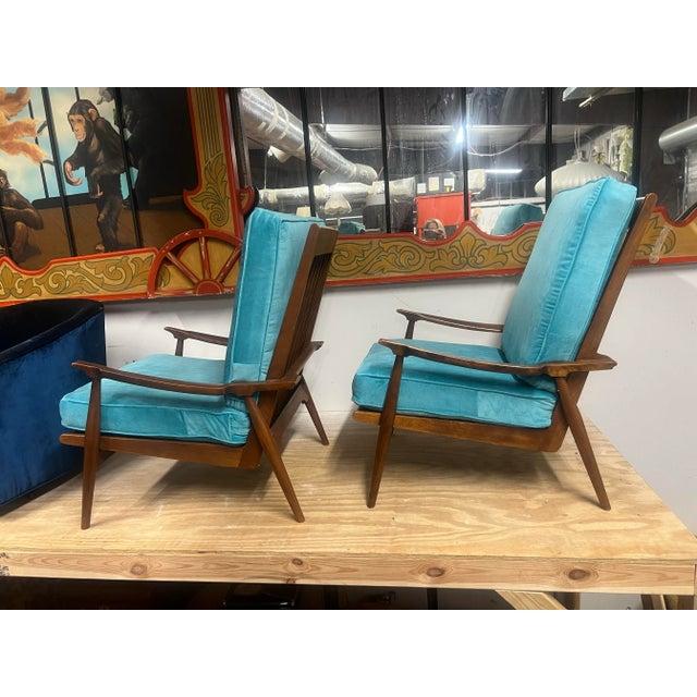Mid-Century Modern Walnut and Velvet High Back Lounge Chairs - a Pair For Sale - Image 9 of 10