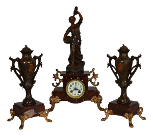 Mantel Clock Set in Regula and Griotte Marble, 1920, Set of 3