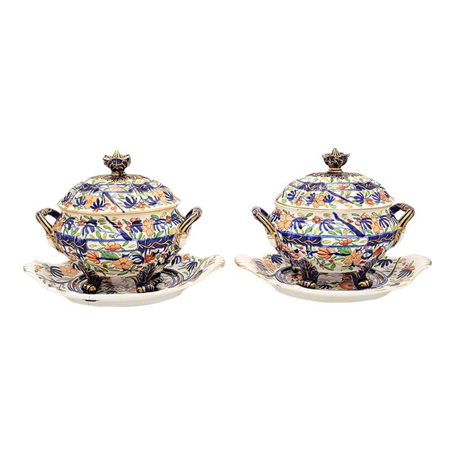 Pair of Coalport Sauce Tureens, England Circa 1825 For Sale