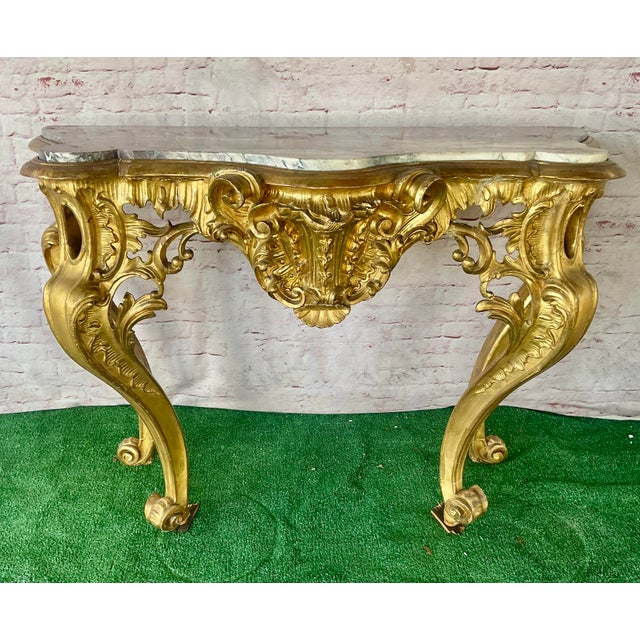 French Louis XV Style Giltwood Console Table With Marble Top For Sale - Image 18 of 18