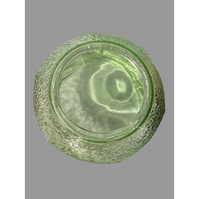 Mid 20th Century Vintage Uranium Vaseline Art Glass Covered Powder Jar Dish W Figural Elephants For Sale - Image 5 of 7