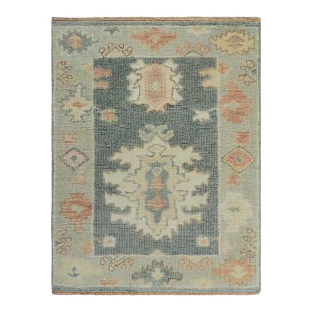 Rug & Kilim's Oushak Style Rug in Blue-Gray With Medallion and Florals For Sale