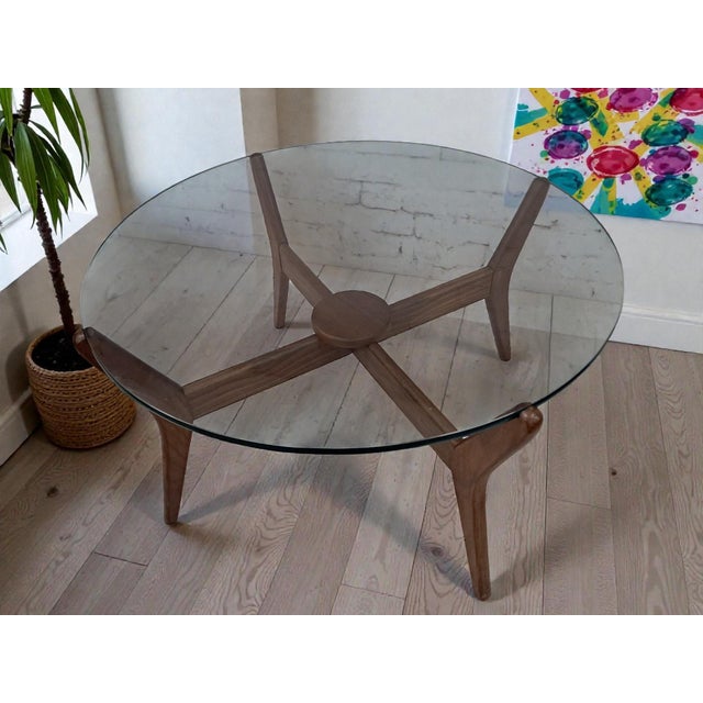 Wood Mid-Century Round Coffee Table Teak with Glass Top from Lebus, 1960s For Sale - Image 7 of 18