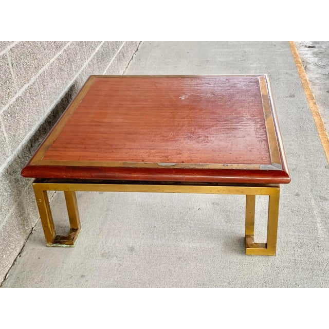 Mid-Century Modern Vintage Large Wood and Brass Coffee Table For Sale - Image 3 of 10