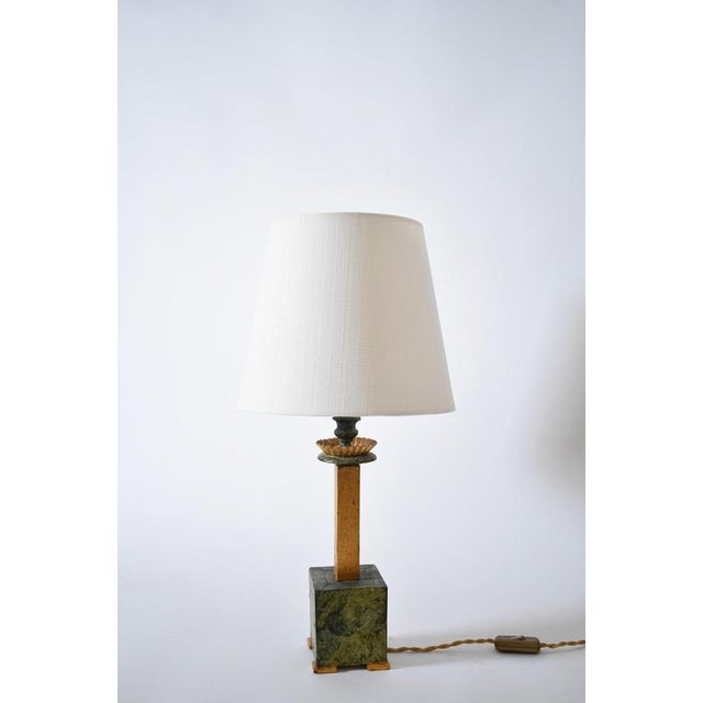 Pair of marble trompe l'oeil wooden lamps, 1940s. Height: 33 cm - 12.99 in Length: 10 cm - 3.94 in Width: 10 cm - 3.94 in...