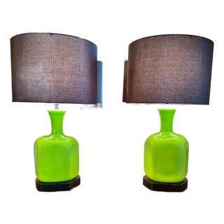 Mid-Century Modern Green Opaline Lamps For Sale