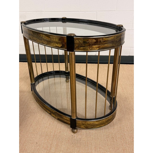 Metal 1970's Pair of Acid Etched Brass Side Tables Attributed to Bernhard Rohne for Mastercraft, a Pair For Sale - Image 7 of 16