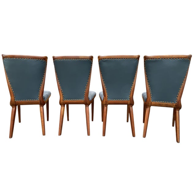 Blue Vintage Italian Art Deco Dining Chairs Newly Reupholstered - 6 For Sale - Image 8 of 10