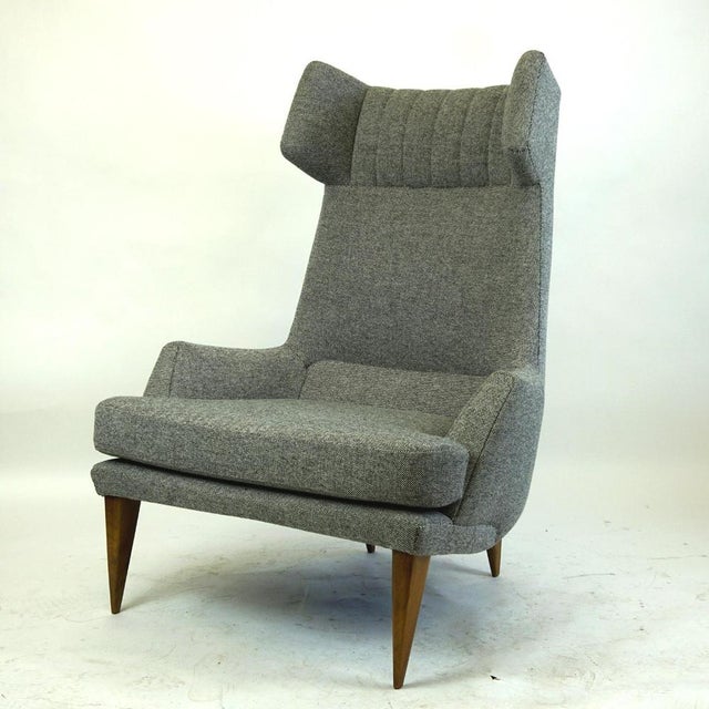 Brown Monumental Grey Austrian Mid-Century Wingback Armchair by Oswald Haerdtl For Sale - Image 8 of 13
