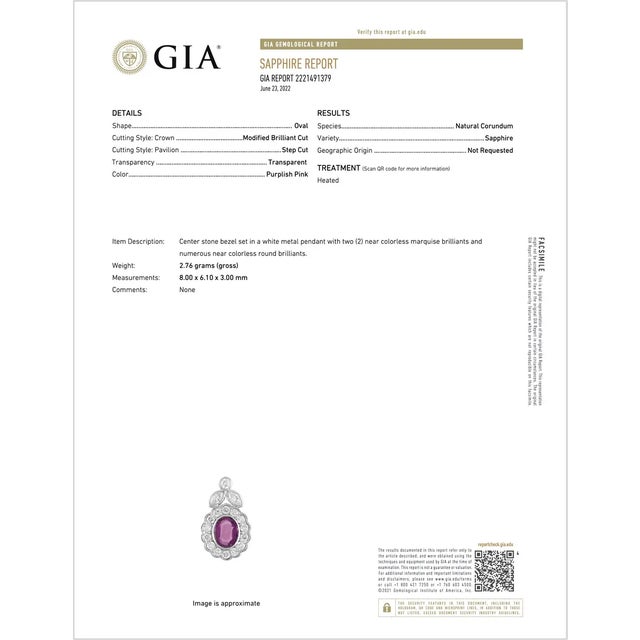 GIA Certified Natural 2.35CTS VS F Diamond Pink Sapphire 18K Solid Gold Platinum Chain Necklace For Sale - Image 10 of 10