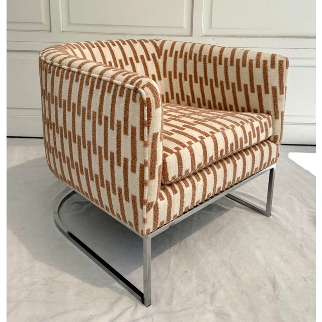 Metal Mid-Century Modern Chrome Barrel Club Chair Newly Reupholstered For Sale - Image 7 of 12