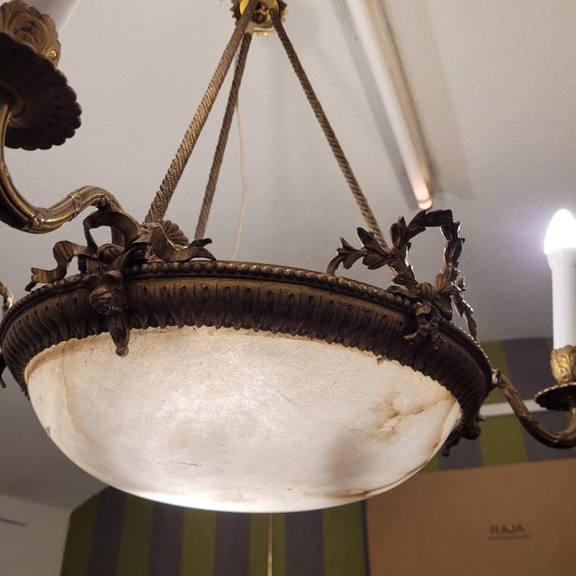 Gold Early 20th Century Art Nouveau Ceiling Lam in Alabaster and Gilt Bronze, France, 1930s For Sale - Image 8 of 18