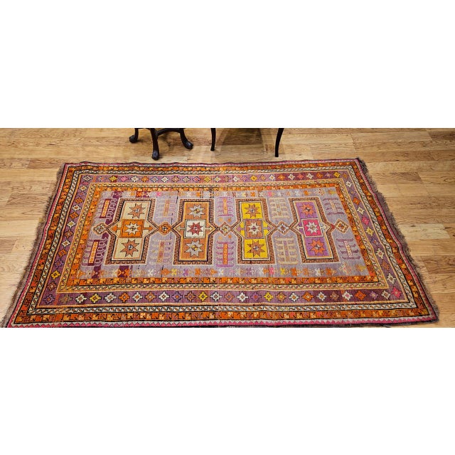 Vintage Moroccan Tribal Rug, Hand-Knotted Wool, Geometric Pattern, Yellow & Purple, 4' X 7' For Sale In Chicago - Image 6 of 17