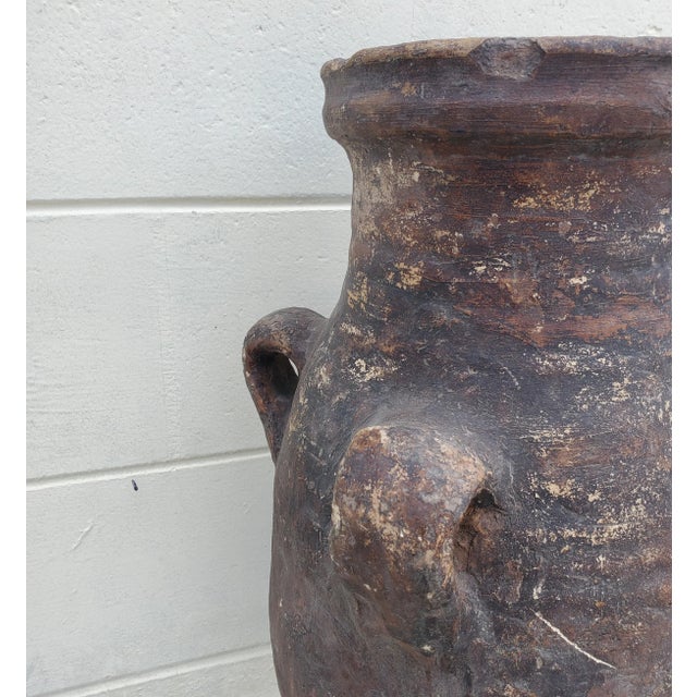 1950s Vintage Brown Moroccan Jar / Vase, Iron Base Included For Sale - Image 4 of 8