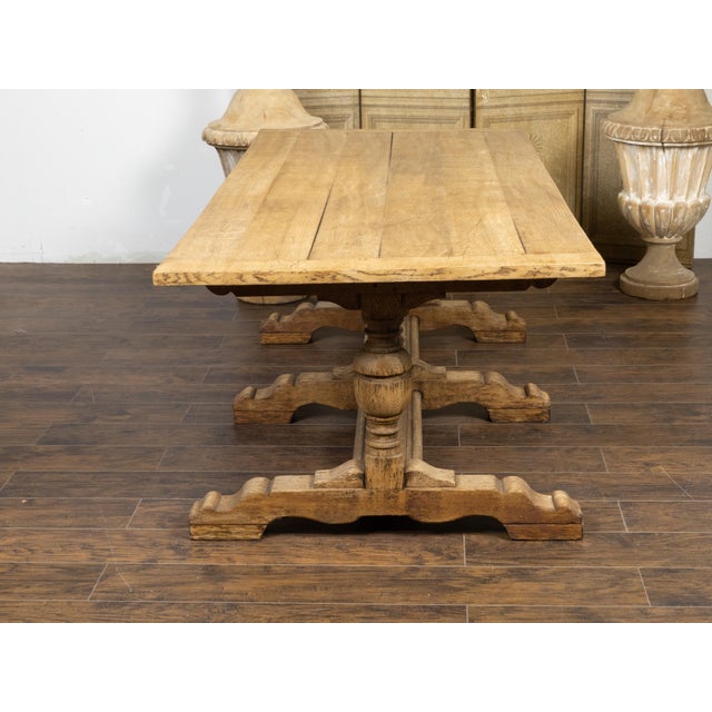 French 19th Century Bleached Oak Farm Table with Trestle Base and Baluster Legs For Sale - Image 9 of 12