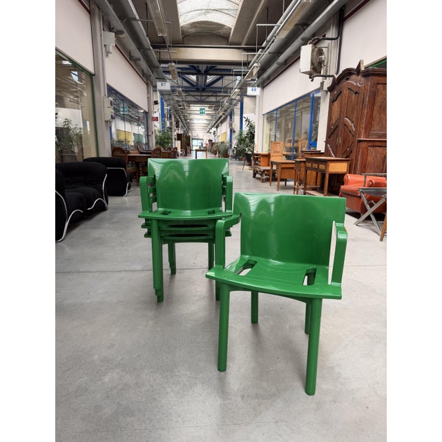 Plastic Model 4870 Armchairs in Green ABS by Anna Castelli Ferrieri for Kartell, 1980, Set of 4 For Sale - Image 7 of 9