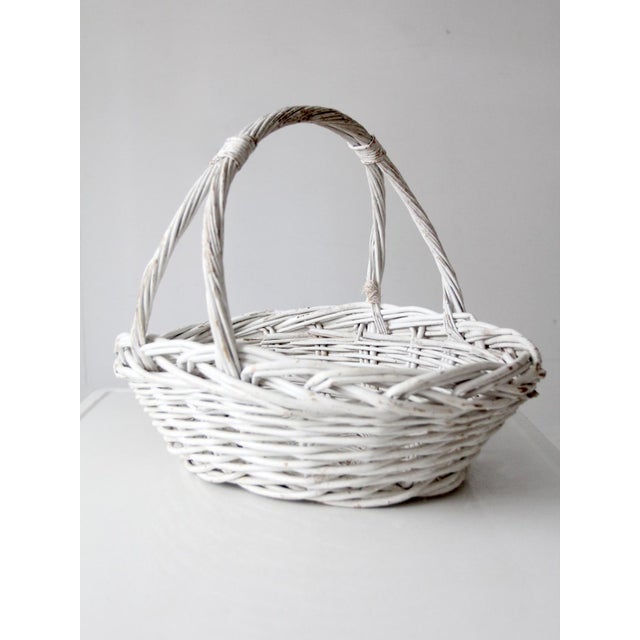 Vintage White Wicker Gathering Basket With Double Handles For Sale - Image 10 of 17