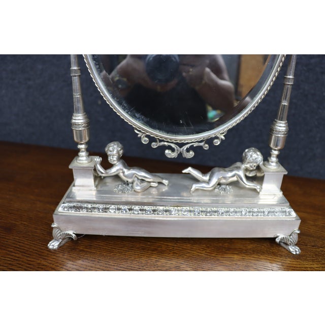 Tiffany and Co. Tiffany & Co. Attributed Silverplate Cherub Vanity Mirror For Sale - Image 4 of 16