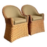 Vintage Woven Rattan Lounge Chairs - A Pair For Sale