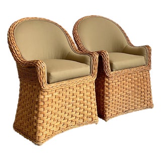 Vintage Woven Rattan Lounge Chairs - A Pair For Sale