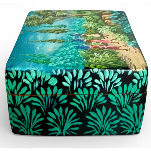 Late 20th Century Vintage Small Hand-Painted Caribbean Folk Art Jewelry Box, Signed – Solid Wood, Lift-Off Lid For Sale - Image 5 of 10