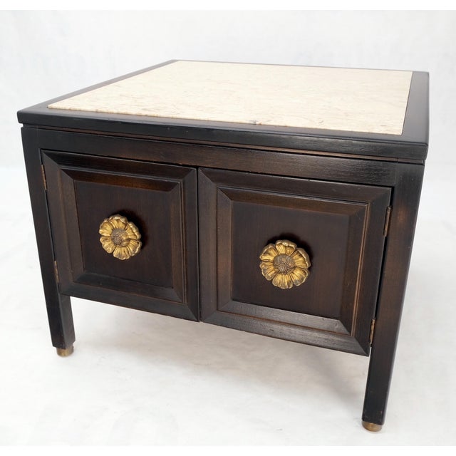 Pair Square Marble Top 2 Door Nightstands End Tables Large Decorative Pulls Mint For Sale - Image 14 of 16