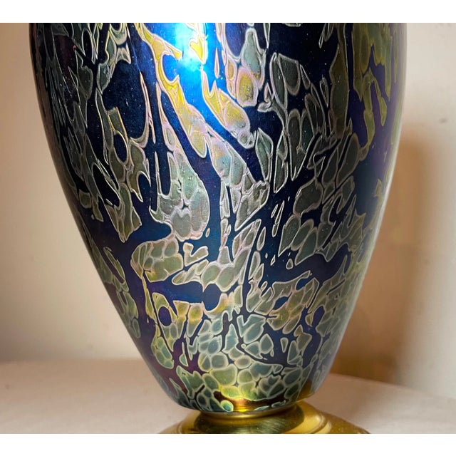 Vintage Hand Blown Iridescent Aurene Studio Lustre Glass Electric Table Lamp For Sale - Image 15 of 16