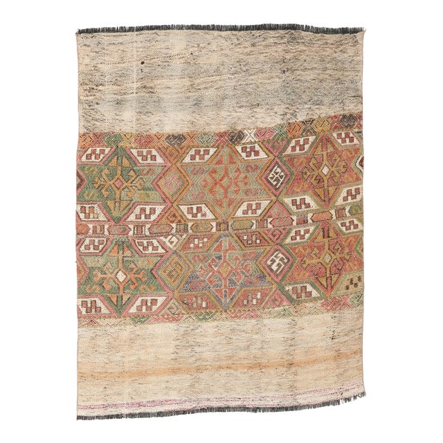 Unique Vintage Decorative Kilim Rug - 3`6″ X 4`6″ For Sale