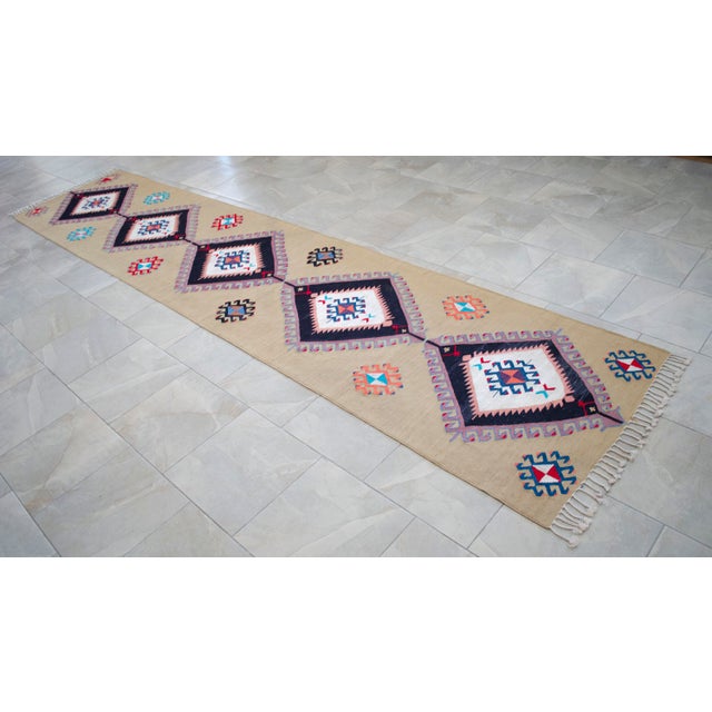 Textile Hand Woven Silk Runner Rug. Extra Long Hallway Decor. Turkish Silk Kilim. Luxury Kitchen Decor - New - 3′1″ X 14′1″ For Sale - Image 7 of 14