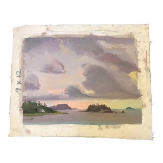 Lone Island Under Purple Skies Original Oil Painting by David Beynon Pena For Sale