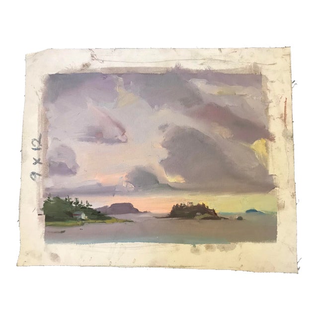 Lone Island Under Purple Skies Original Oil Painting by David Beynon Pena For Sale