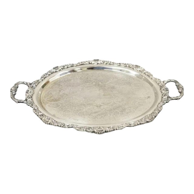 Vintage Epca Bristol Silver by Poole 73 16 Silver Plated Oval Platter Bar Tray For Sale