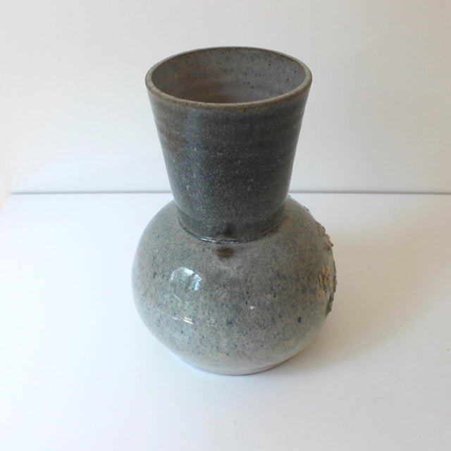 Gray Vintage Signed Studio Pottery Vase Floral For Sale - Image 8 of 9