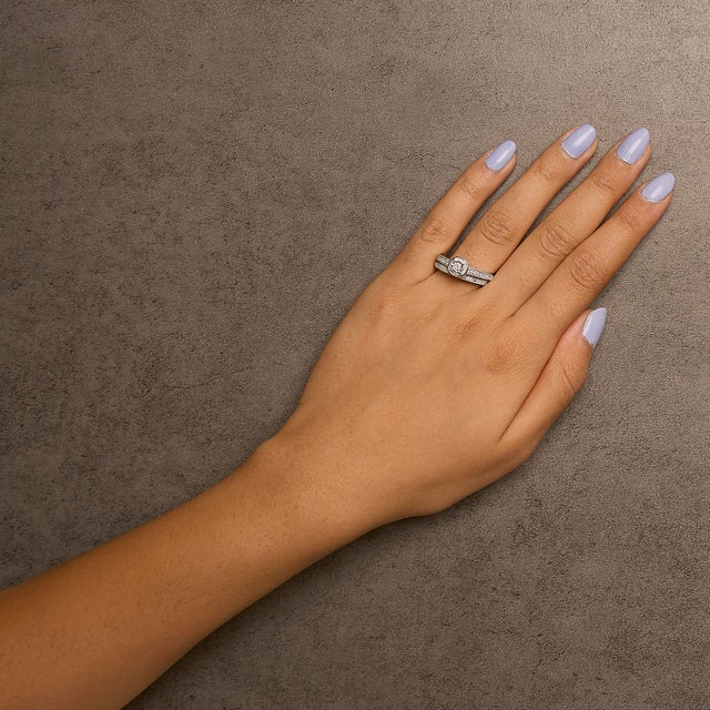 Haus of Brilliance .925 Sterling Silver 1/2 Ctw Diamond Halo and Milgrain Engagement Ring Bridal Set (I-J Color, I3 Clarity) - Ring - Size 7 For Sale - Image 4 of 5