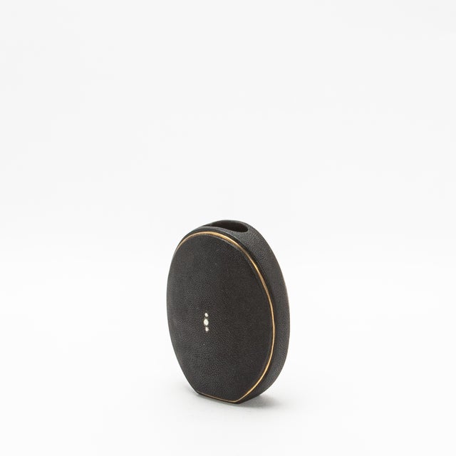 Modern Shagreen Vase With Brass Details by R&y Augousti For Sale - Image 3 of 6