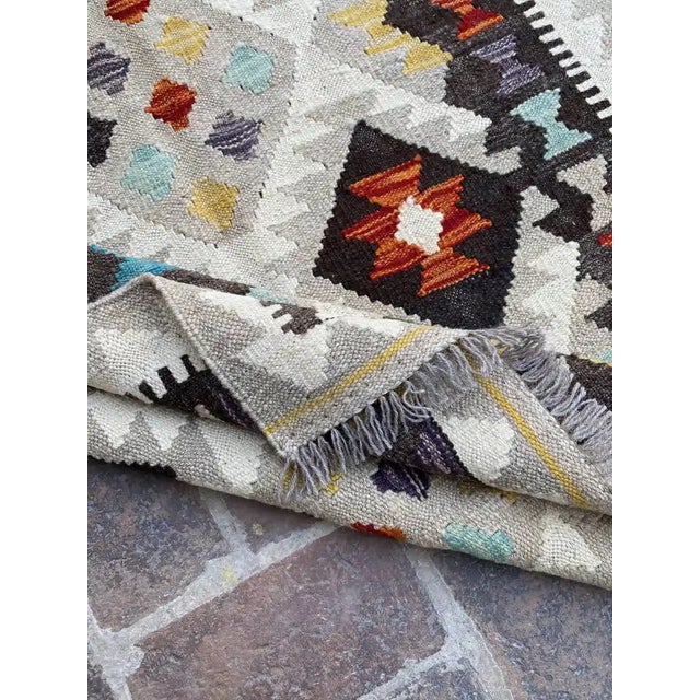 Textile Handwoven Afghan Chobi Kilim - Geometric Pattern, Earthy Tones - 3.3' X 5.4' For Sale - Image 7 of 8