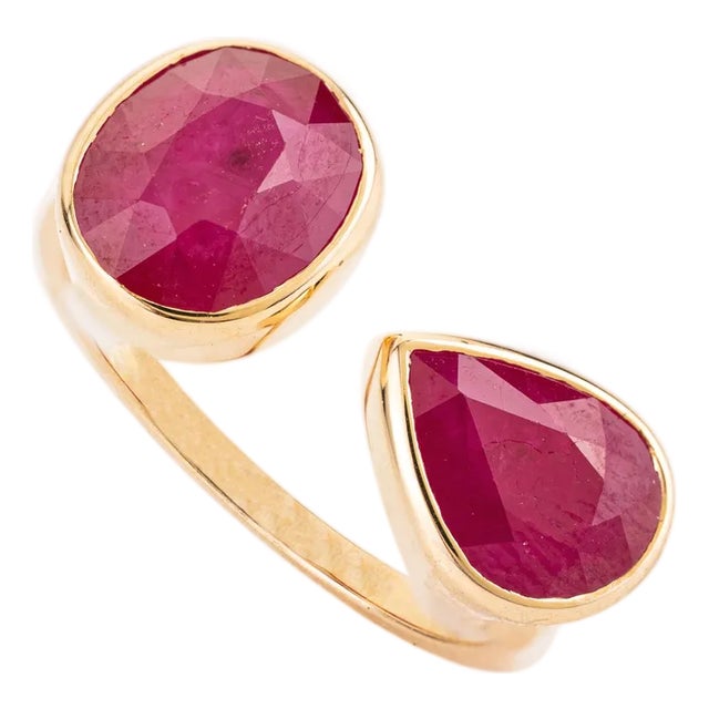Contemporary Open Face 4.6 Ct Ruby Toi Et Moi Ring in 14k Yellow Gold Size 6.5 For Sale
