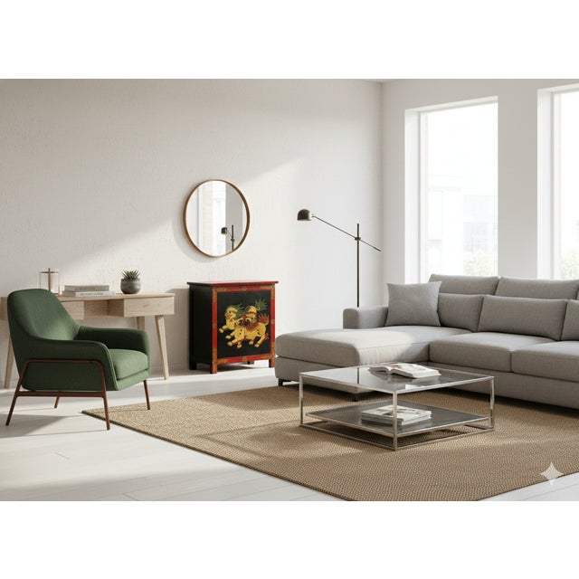 1980s Tibetan Oriental Black Red Foo Dogs Lions End Table Nightstand For Sale - Image 5 of 13