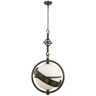 Chapman & Myers for Visual Comfort Signature Zodiac Lantern in Bronze with Verdigris Highlights with White Glass For Sale