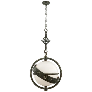 Chapman & Myers for Visual Comfort Signature Zodiac Lantern in Bronze with Verdigris Highlights with White Glass