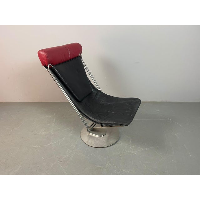 Mid-Century Modern Danish Interdane Lounge Chair in Black and Red Leather by Oluf Lund for Trio-Line, Denmark, 1990s For Sale - Image 15 of 17