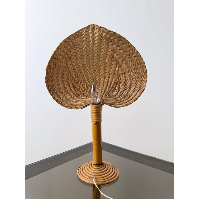 Italian Bamboo, Cane and Rattan Table Lamp with Fan-Shaped Shade in the style of Ingo Maurer, 1960s For Sale - Image 9 of 18